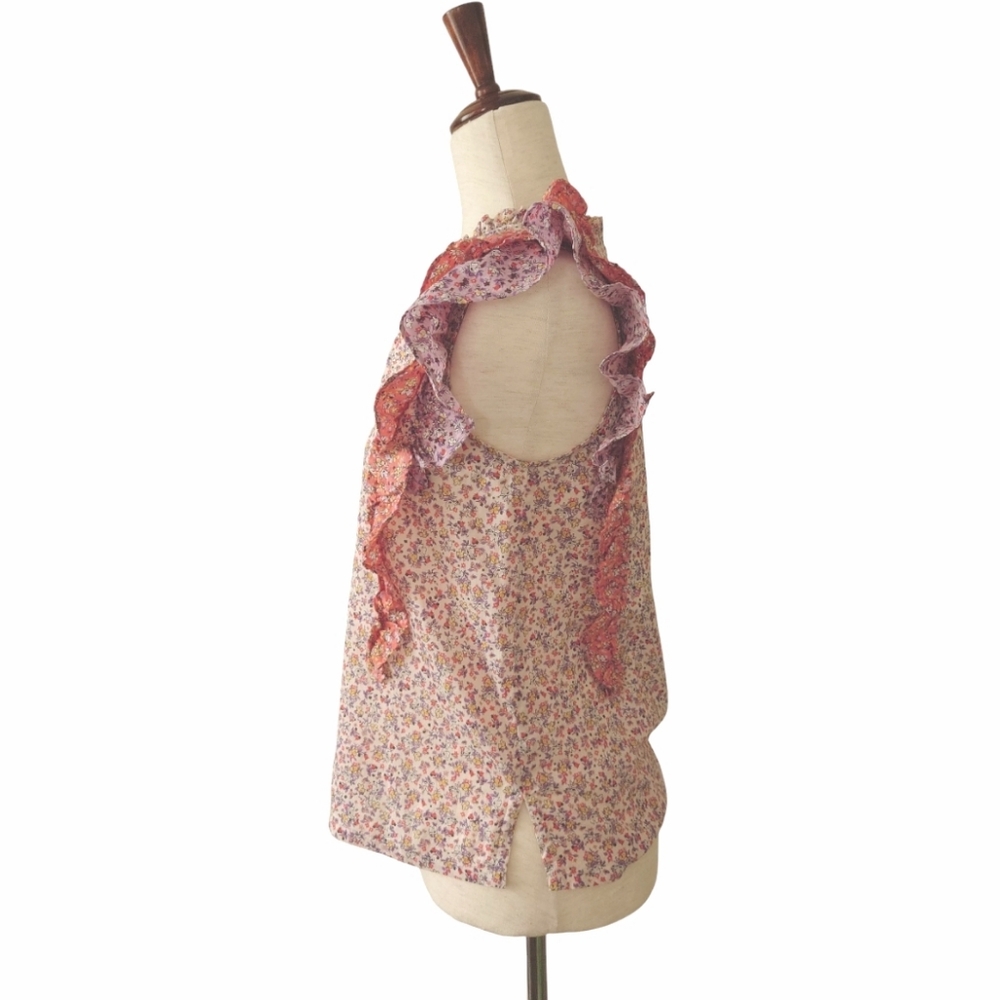 ANN TAYLOR Floral Ruffle Trim Shell Blouse Top Pink Orange Lilac Size XS - Picture 3 of 13